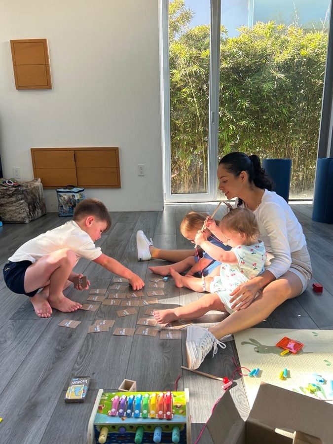 A painting activity set up for the children